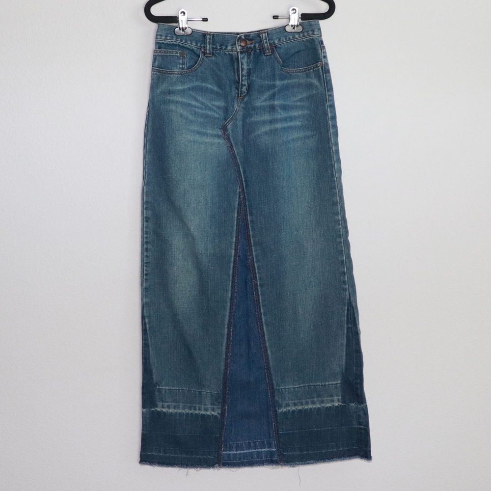 Vintage Express Long Jean Denim Skirt Long Slit size 2